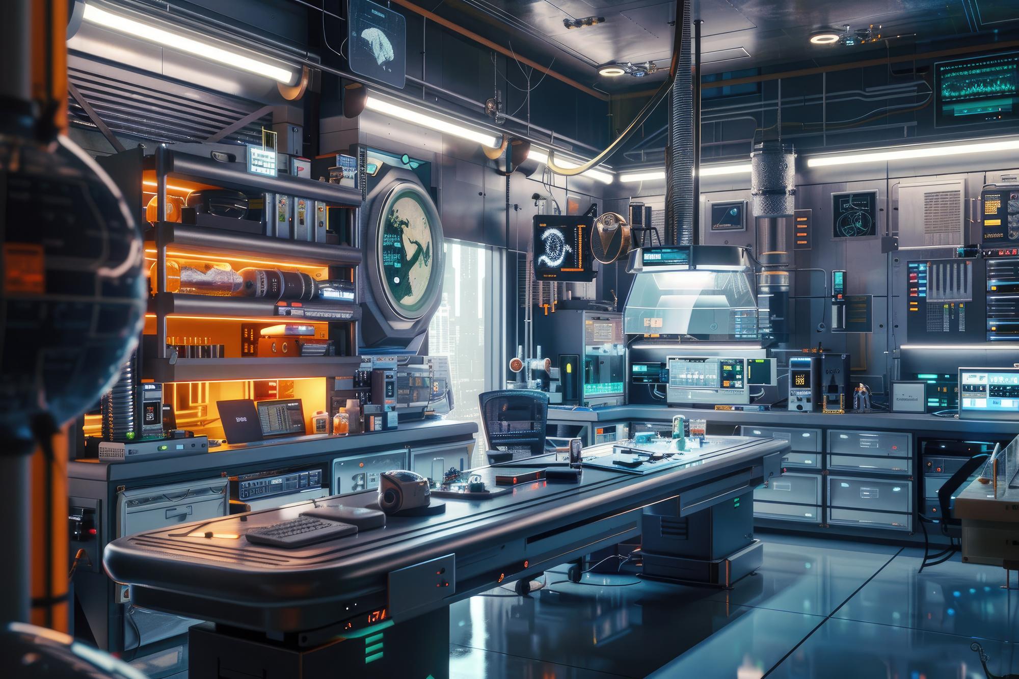 Interno laboratorio cucina con strumenti tecnologici
